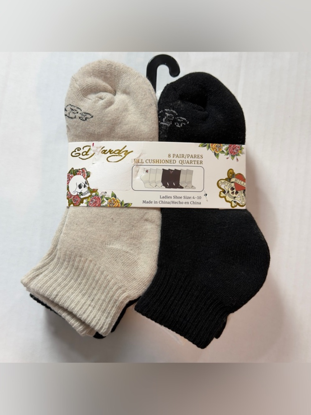 Ed Hardy Quarter Socks Pack in Black and Beige